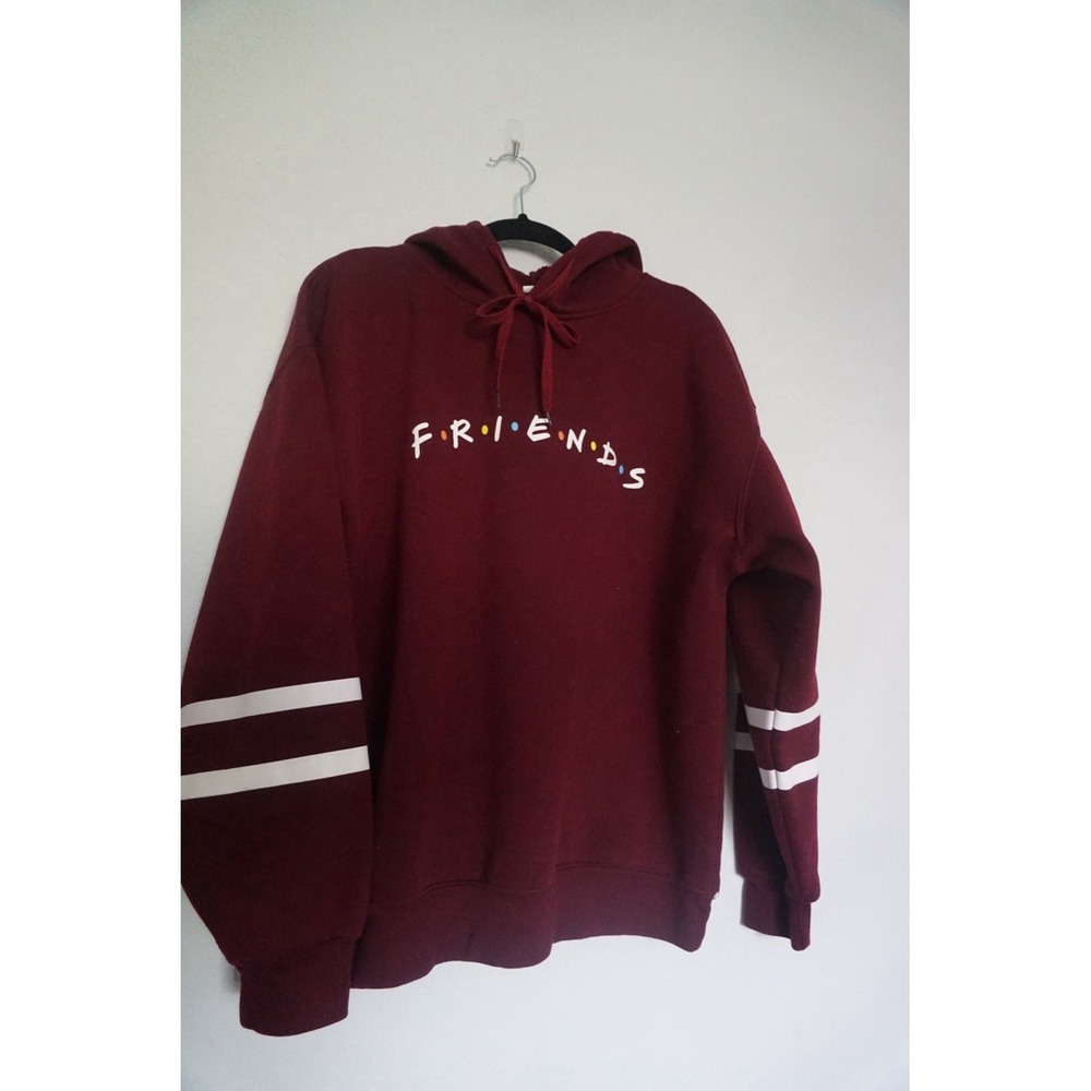Friends Women's L Burgundy/White Pullover Hoodie Hooded Drawstring Logo